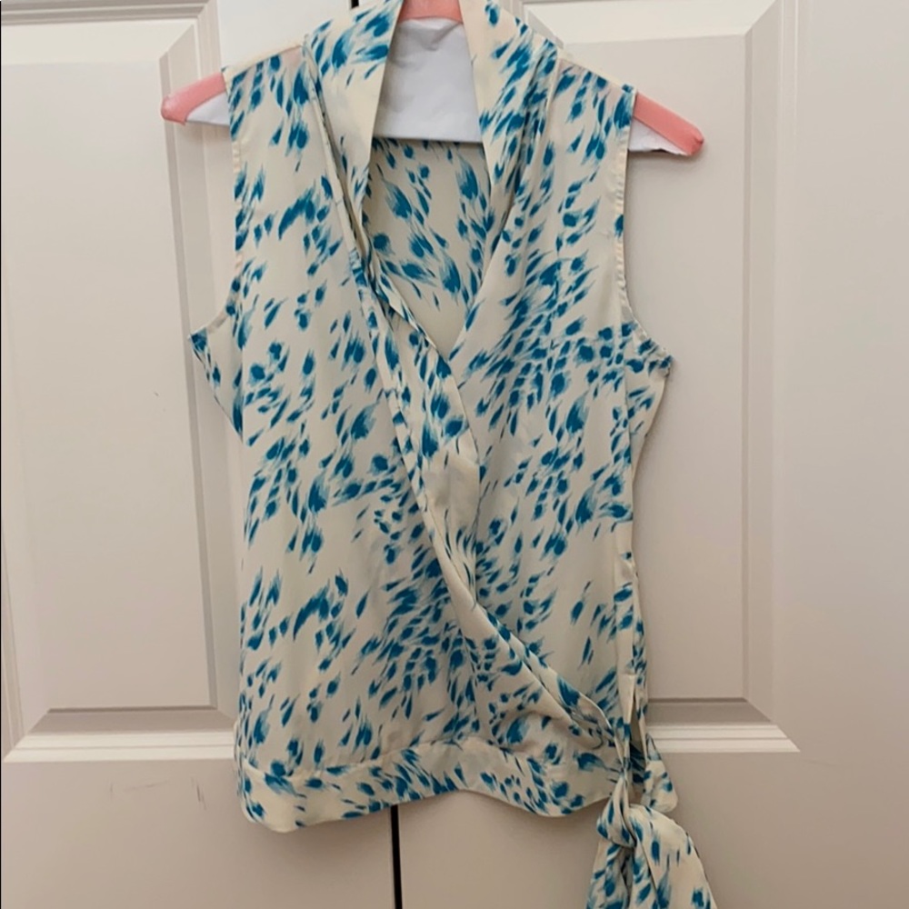Banana Republic cream & aqua wrap sleeveless top.